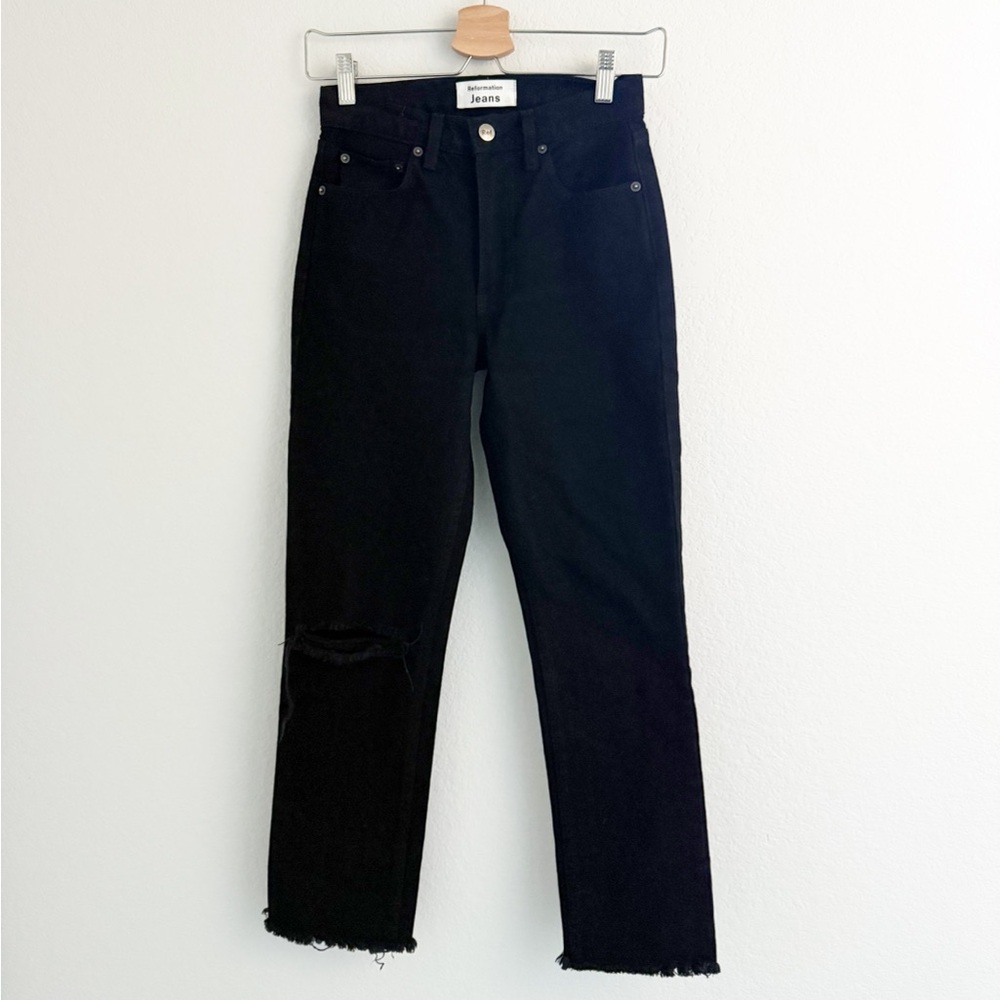 Reformation Julia Black Distressed Jeans - Picture 2 of 9